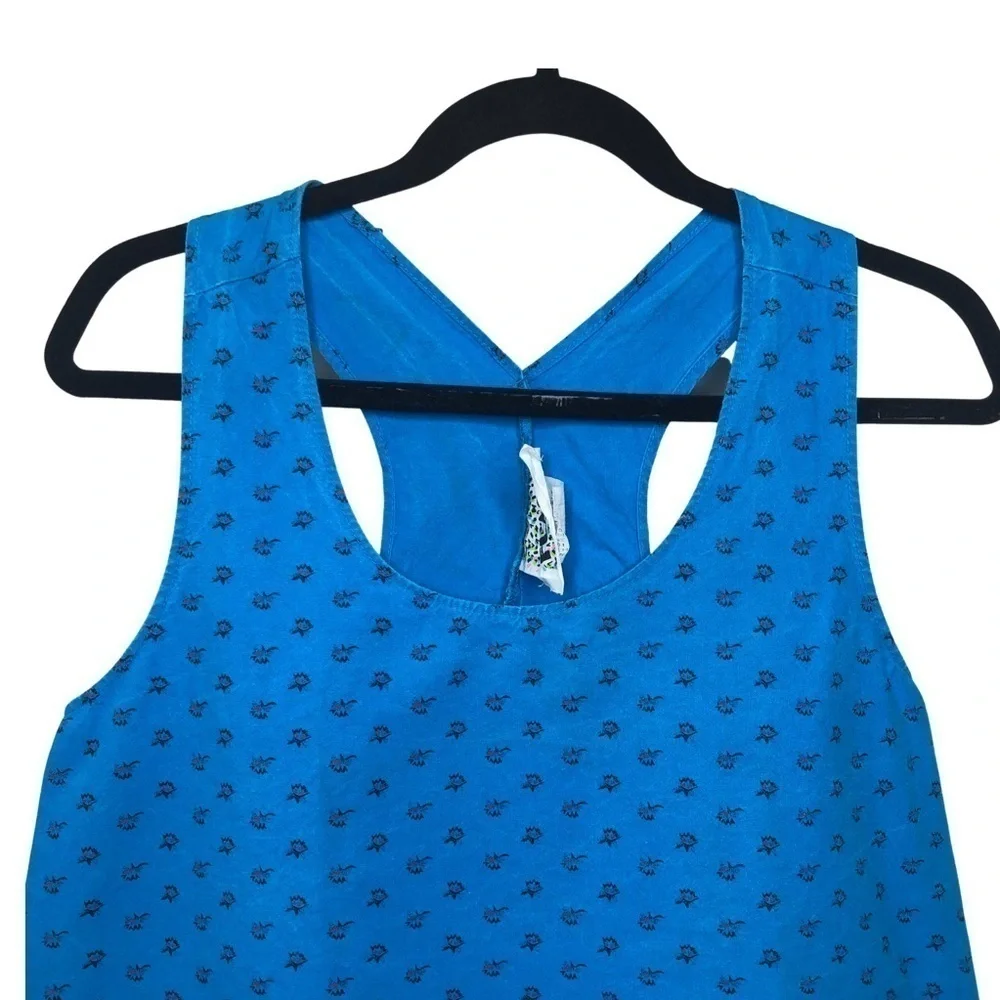 Vintage Crop Boxy Top Racer Back Bright Blue Graphic Tank by Flash Sz M 80’s 90s